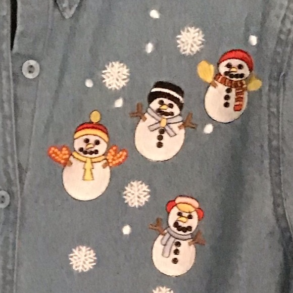 NWOT Passion- I Vintage Rare  women’s Snowman Shirt - L 100% Cotton - Picture 5 of 6